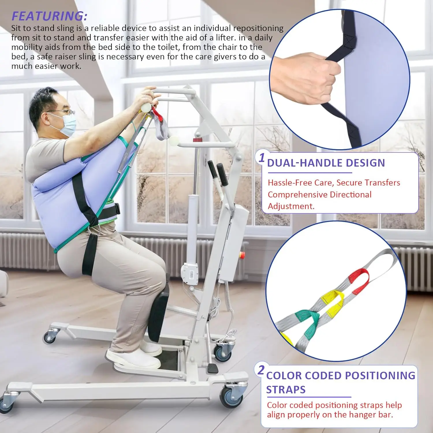 

Ehucon Sit to Stand Patient Lift Sling Padded Stand Assist Sling for Safe Transfer Raising Heavy Duty Hoist Compatible 500lbs