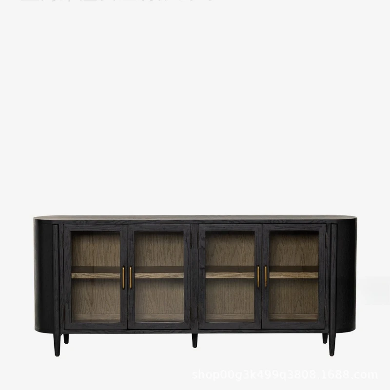 

American retro, old solid wood TV cabinet, light luxury arc in the living room, oak dining side cabinet