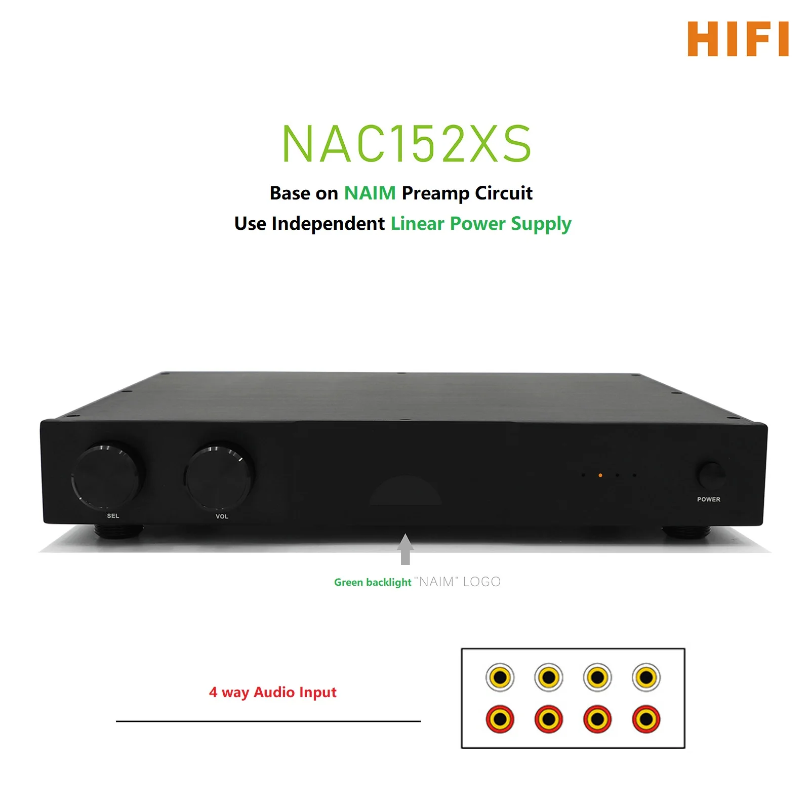 PREAMPLIFICADOR HIFI NAC152XS, Base en NAIM NAC152 con 4 entradas para amplificador de potencia NAP200/NAP250