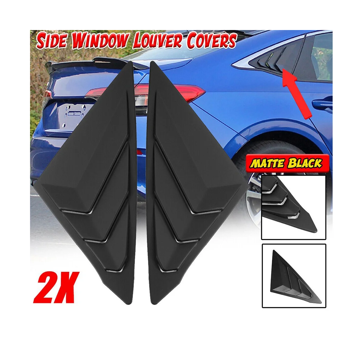 For Honda Civic 2022 2023 Sedan Rear Side Vent Quarter Window Louver Shutter Cover Matte Black