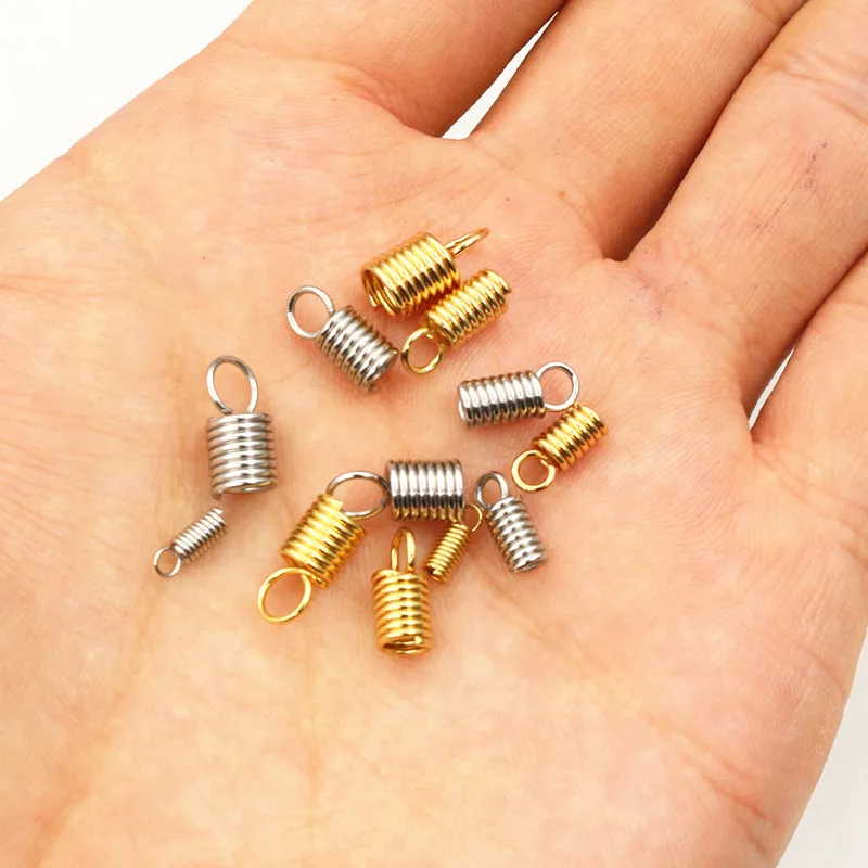 30-100pcs Stainless Steel Spring Crimp Clasps Leather Cord Ends End Caps Connectors For DIY Bracelet Necklace Jewelry Making