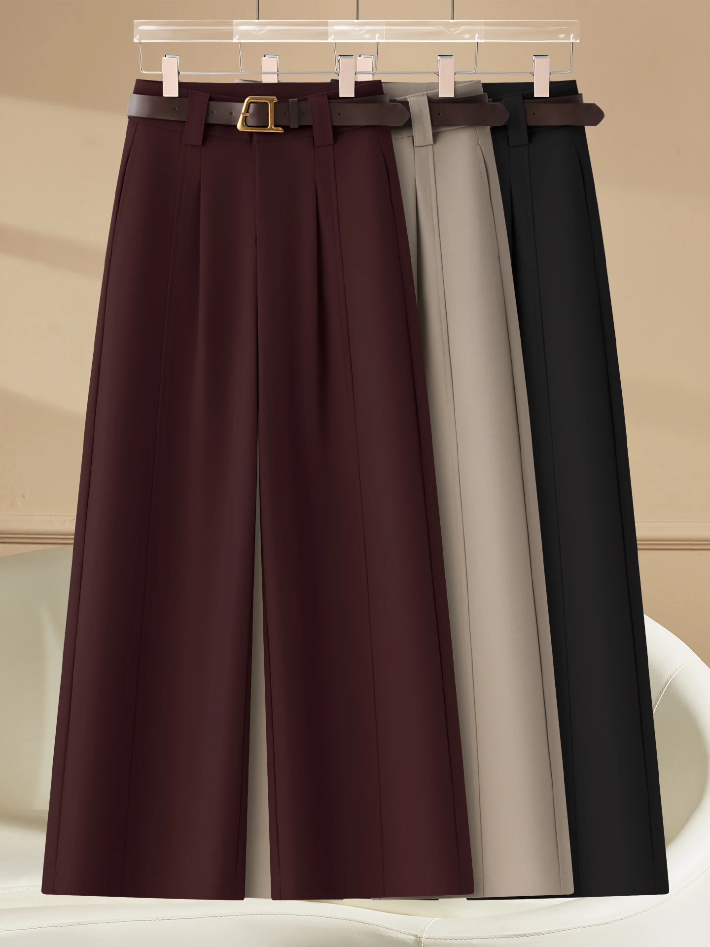 

Женские брюки с высокой талией, прямые, свободные, драпирующиеся, повседневные, зауженного кроя, широкие штанины, весна-осень