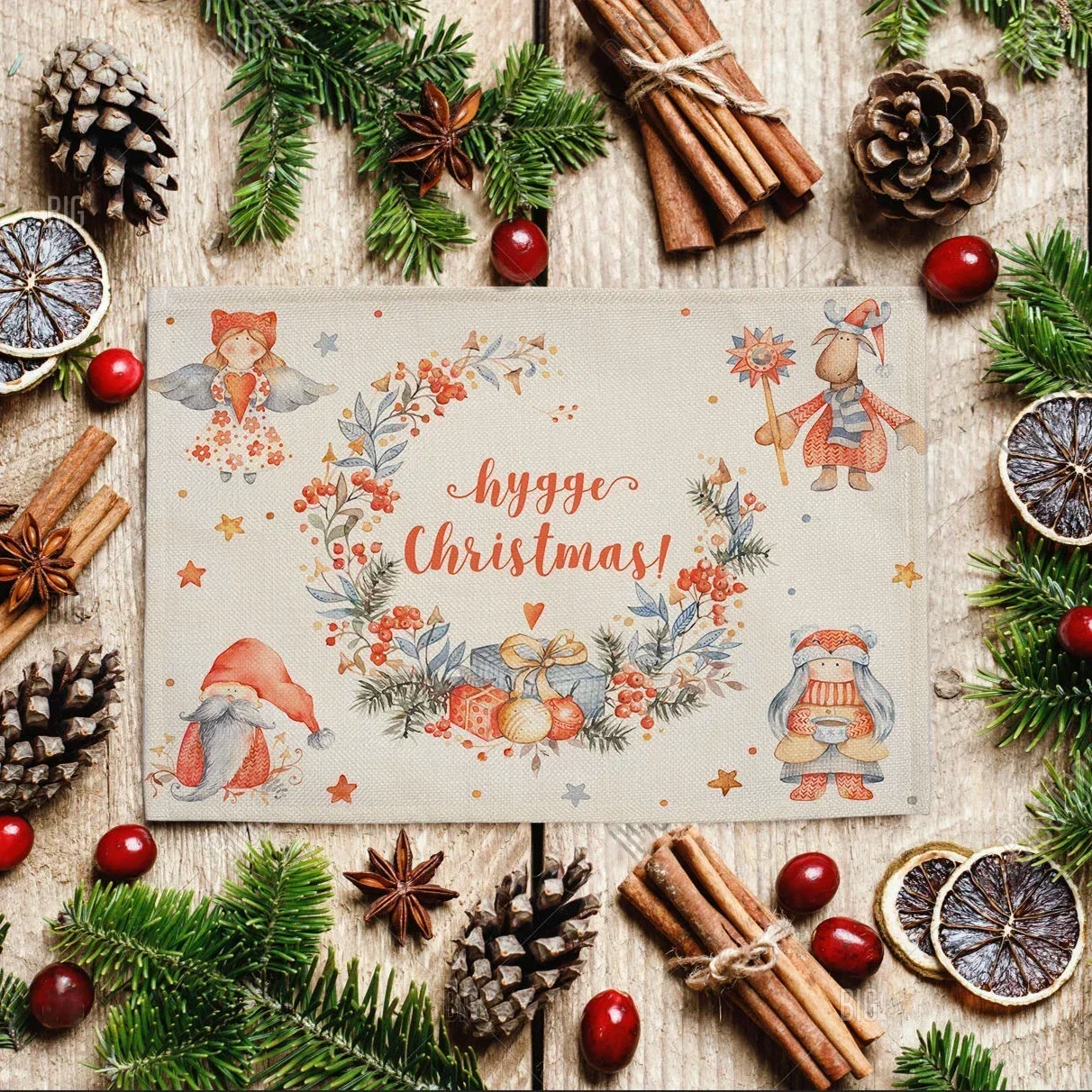 Merry Christmas Placemat Fir Tree Snow Elk ถ้วยกาแฟเด็กตาราง Mats ตกแต่งห้องครัวผ้าลินิน Coaster Pad ชามผ้าปูโต๊ะ 4PCS