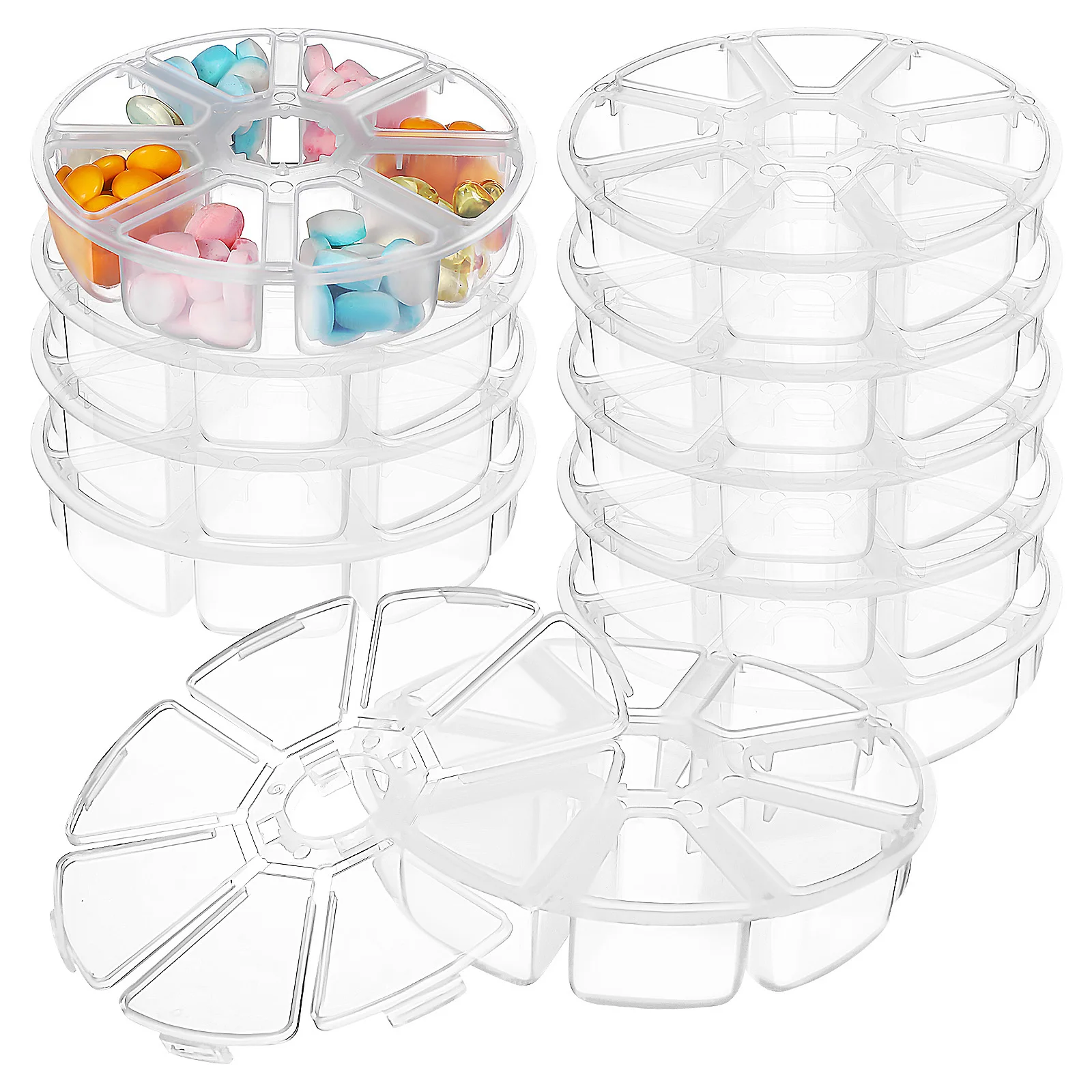 

10pcs Round Beaded Storage Box White Nail Organizer Desktop Container with Dividers Plastic Cosmetics Jewelry Holder Storage