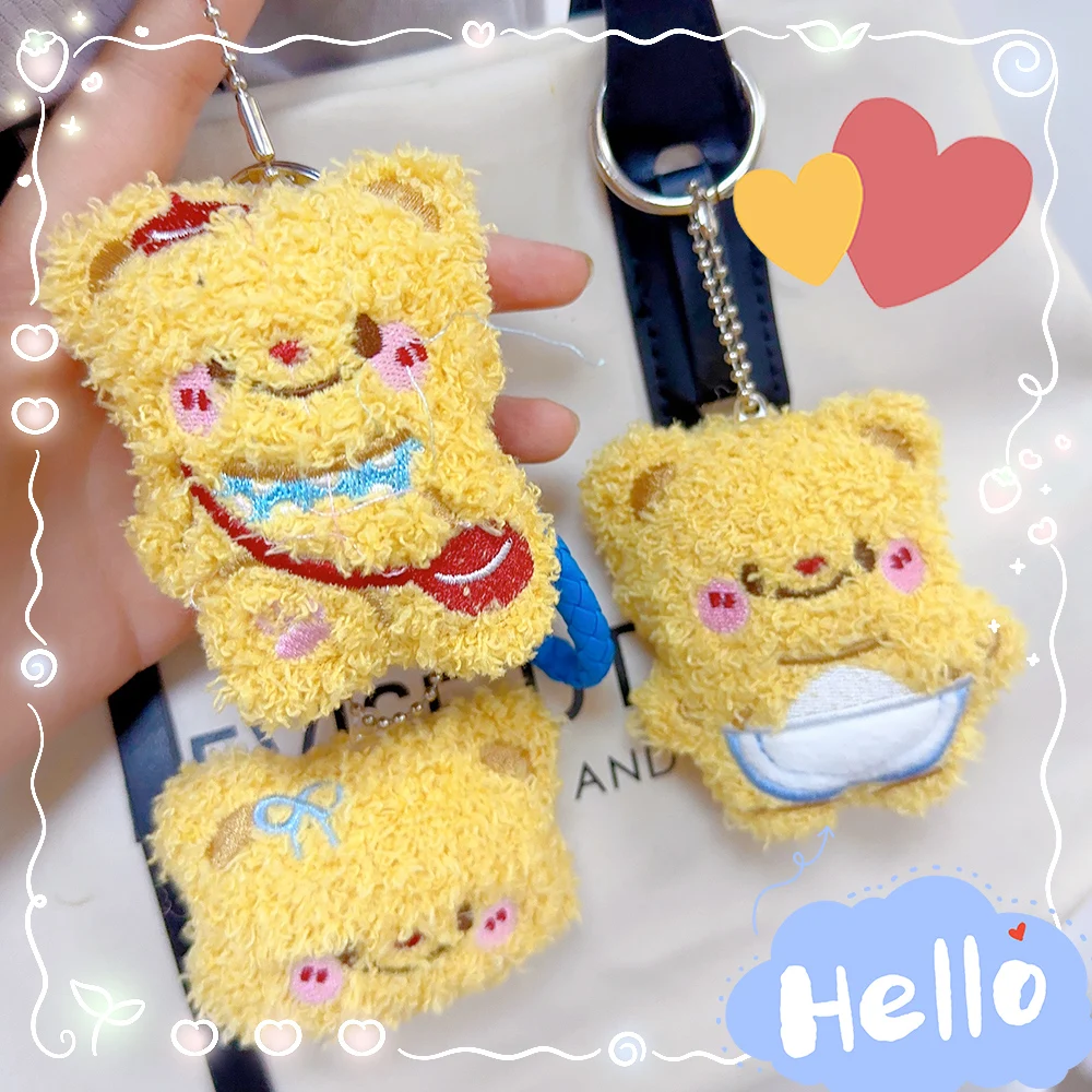 New Thai Butter Bear Plush Pendant Popular Cute Backpack Bear Bib Keychain Pendant Doll