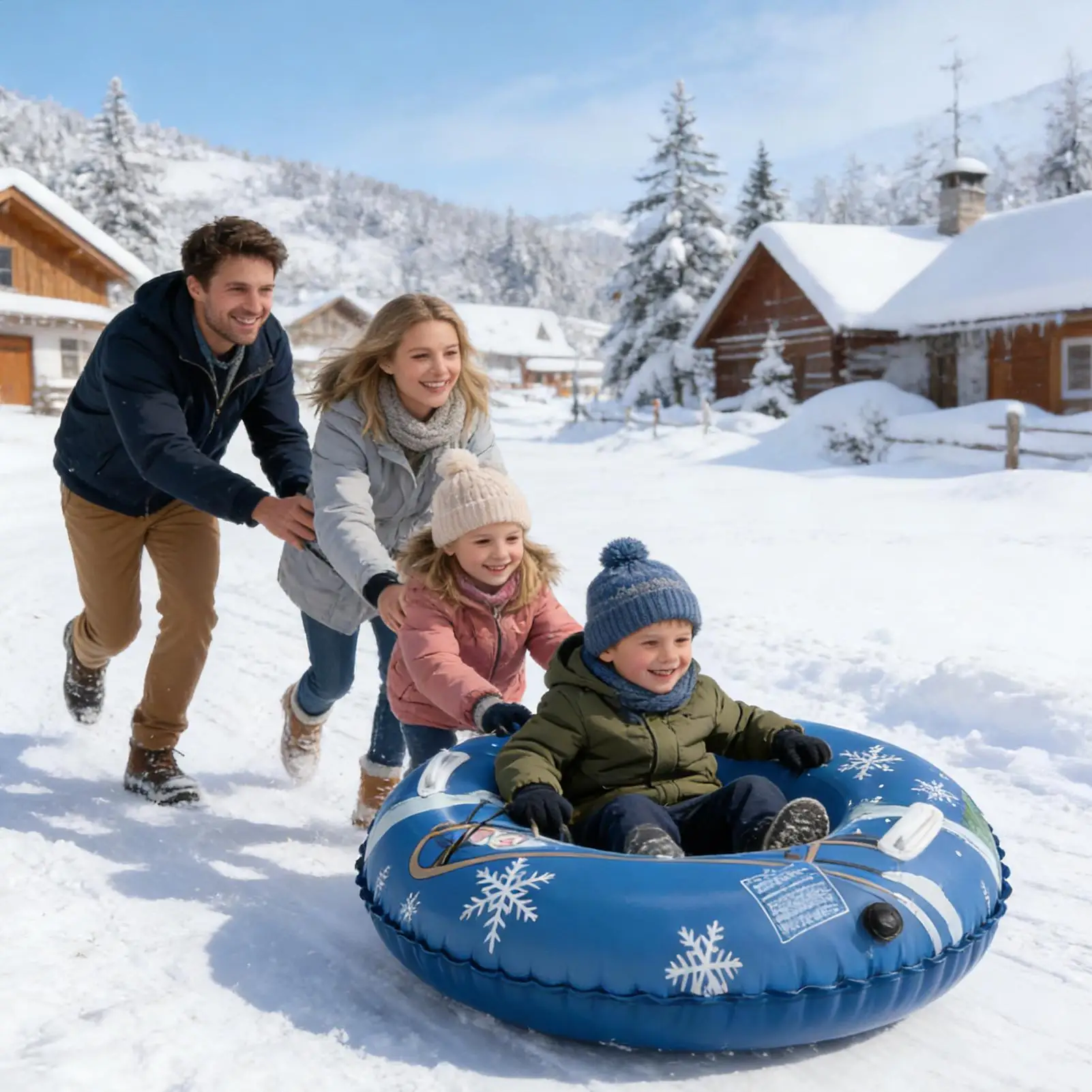 

Snow Tube Double Handles Heavy Duty Winter Toys Thickened Bear Snow Tubes for Sledding for Kids Girls Boys Teens Family Backyard