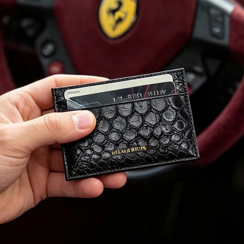 Luxury Black Exotic Textured Leather Card Holder Minimalist Genuine Leather Slim Credit Card Slot Wallet Unisex Gift