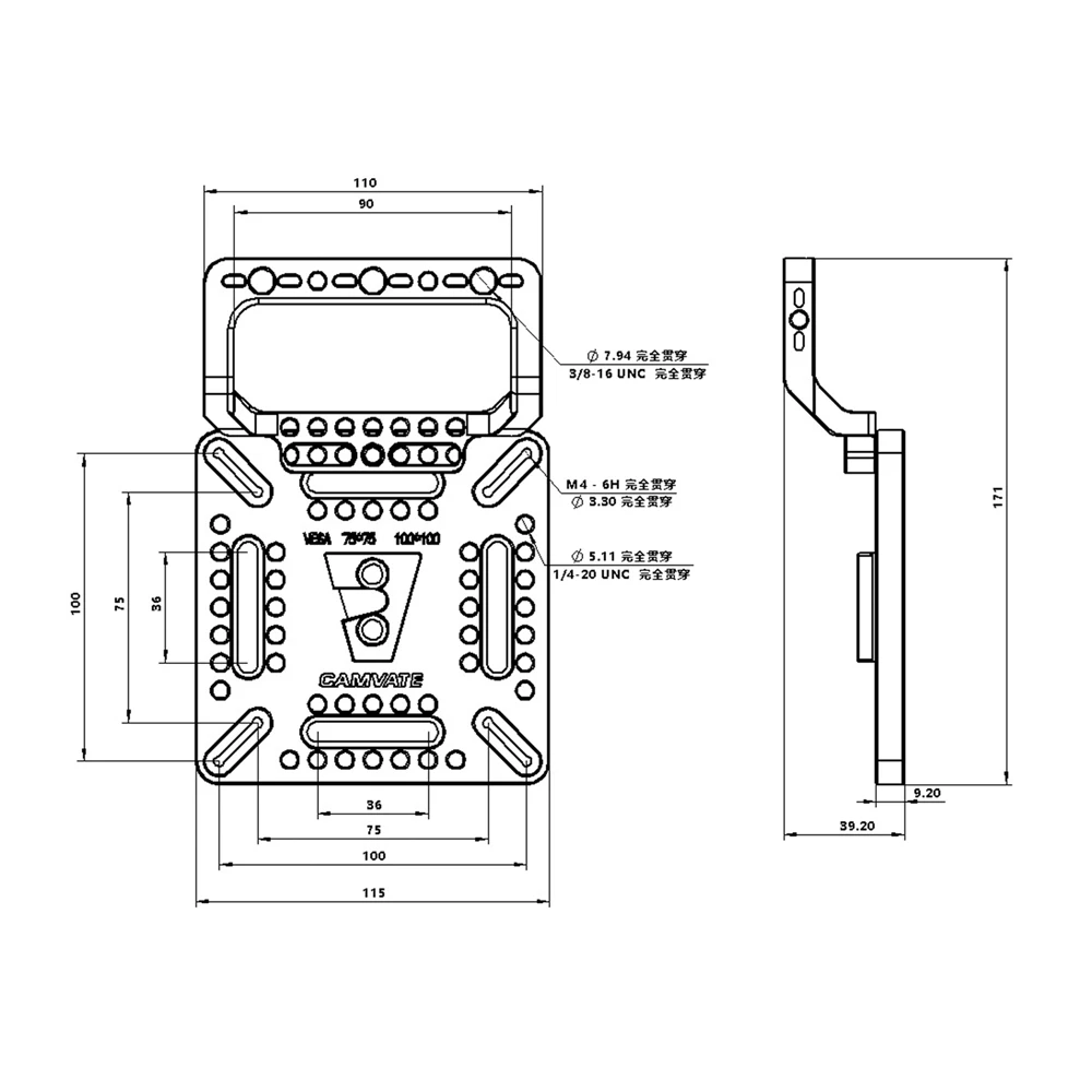 CAMVATE Mehrzweck-VESA-Monitorhalterungsplatte mit V-Lock-Keil und Griff für Kamera-Monitor VESA-Platte 75x75/100x100MM – Detail 6