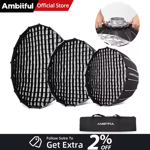 AMBUTFUL 70CM 90CM 120CM Quickly Release Parabolic Deep Softbox Honeycomb Grid for Bowens Elincrhom Mount Flash Softbox