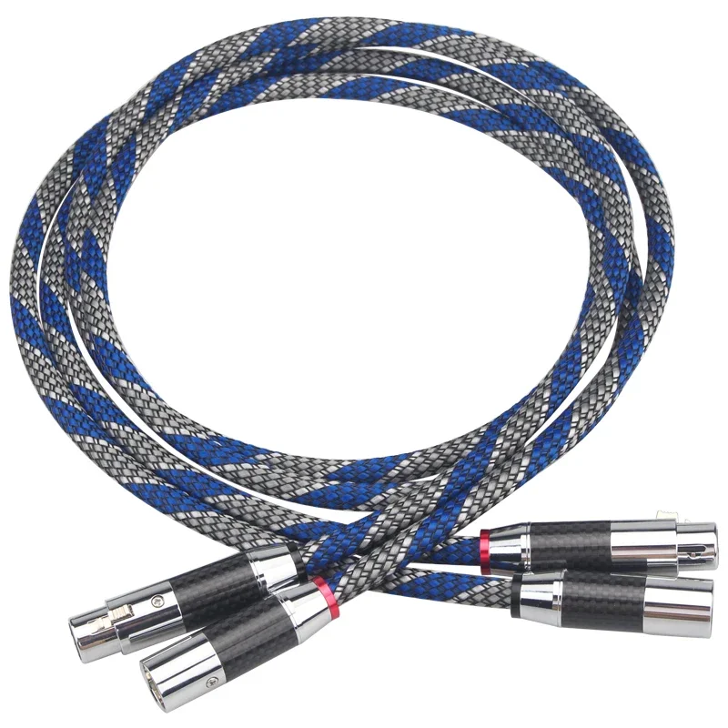 

2 Core OCC XLR Cable Carbon Fiber Rhodium Plated 2 Male To 2 Female Plug HiFi Audio Amplifier Balanced Cables