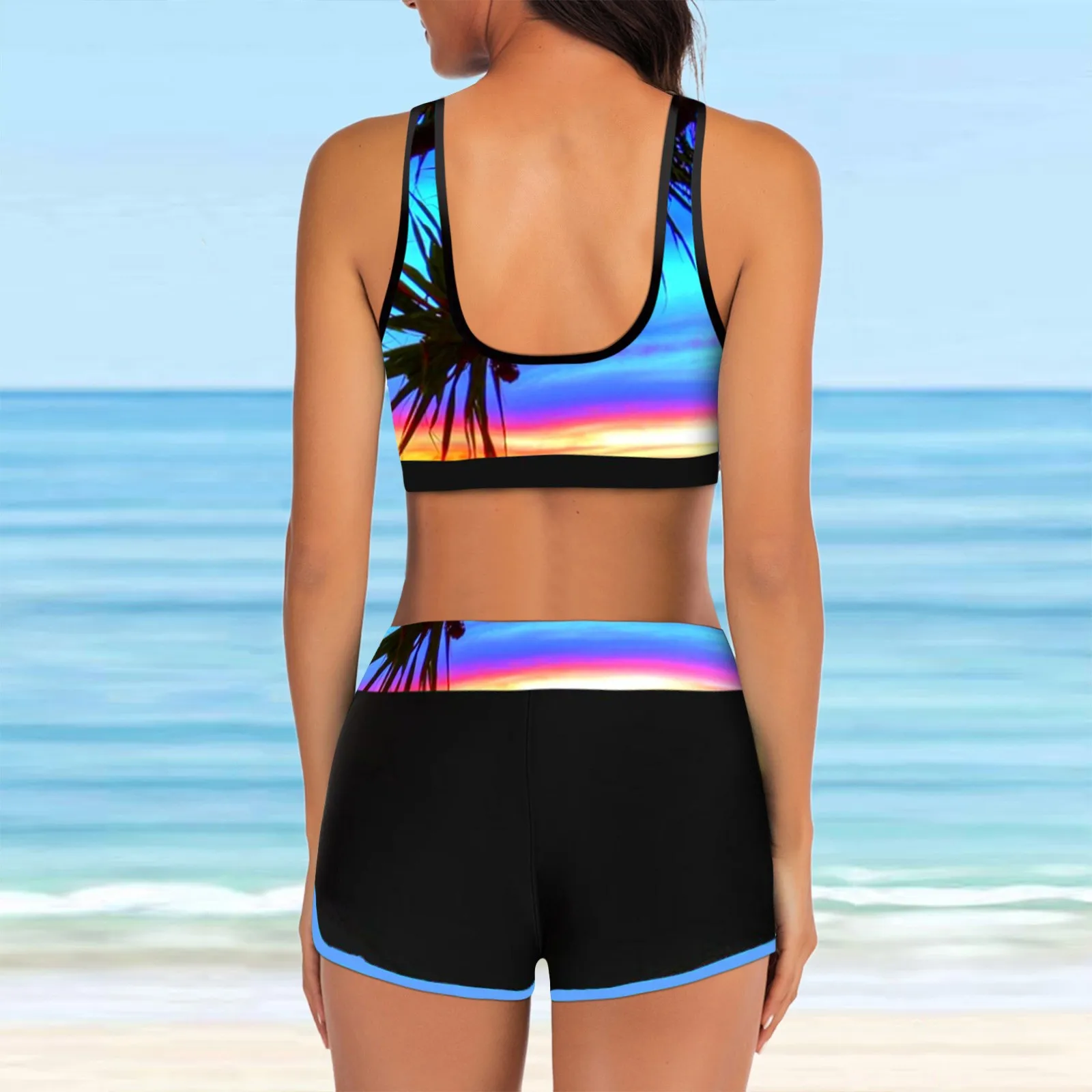 2024 New Female Summer Striped Print Bikini Sets Swimsuit Women Sexy Bathing Suit Two Piece Set Swimwear Loose Beach Tankini