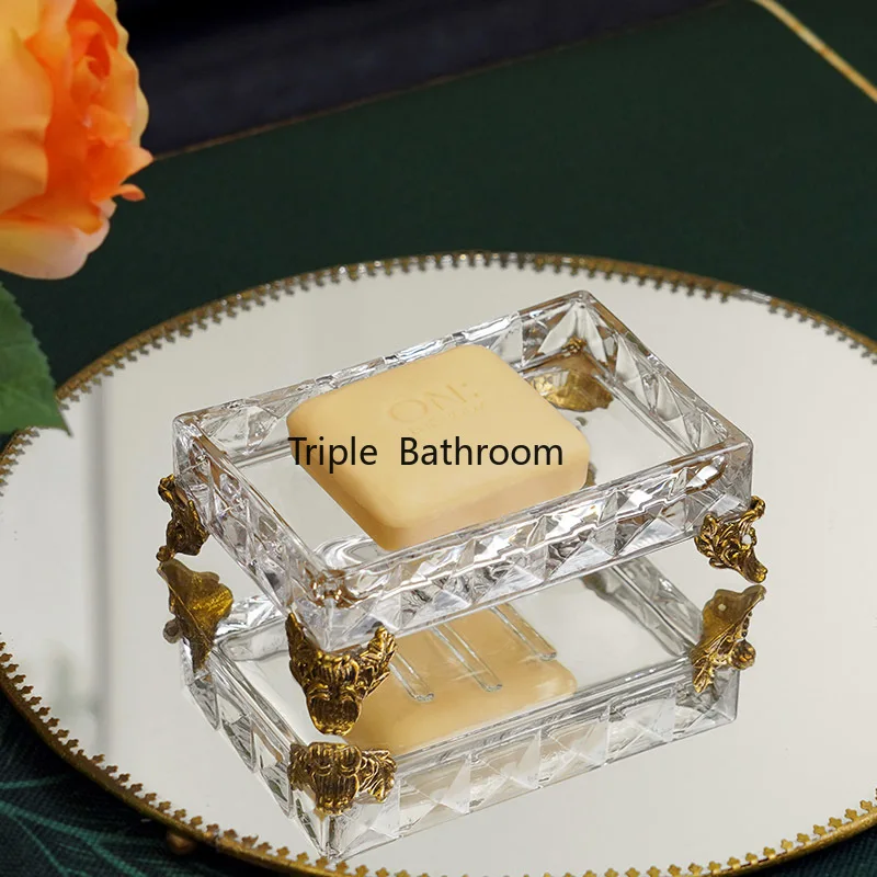 1pc Glass soap dish ornament, Bathroom accessories Dressing table jewelry storage rack Desktop ornament soap container