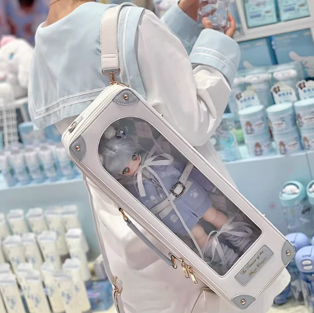 4-Point BJD Doll Bag, Multi-Purpose Crossbody/Backpack/Handbag, Transparent Display Case for BJD Outings