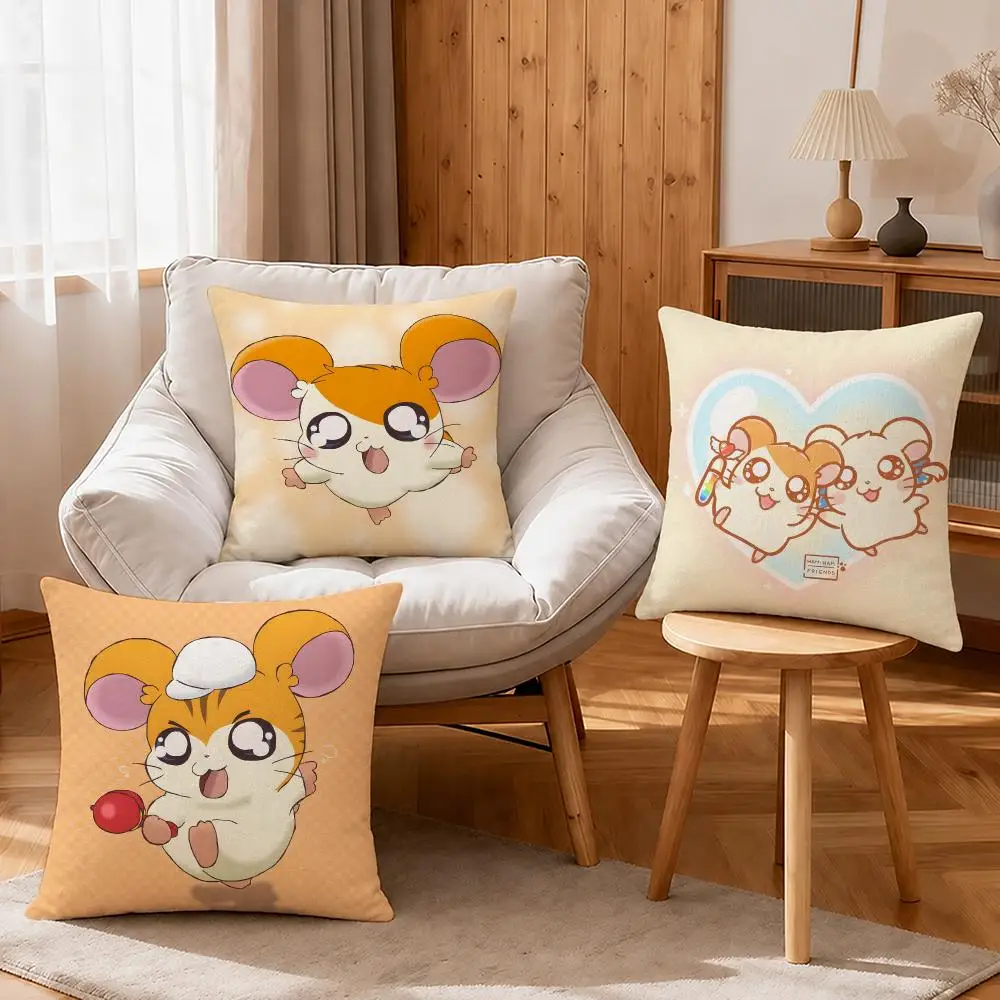 Anime Hamtaro Cushion Cover Linen Anti-Mite Antibacterial Cushion Cover Invisible Zipper Sofa Decor