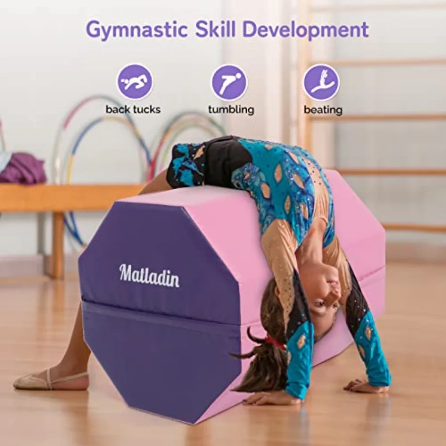 Gymnastics Octagon Mat 24x26 for preschool kids EVA foam blue non-slip surface and lightweight design for tumbling backbend tra