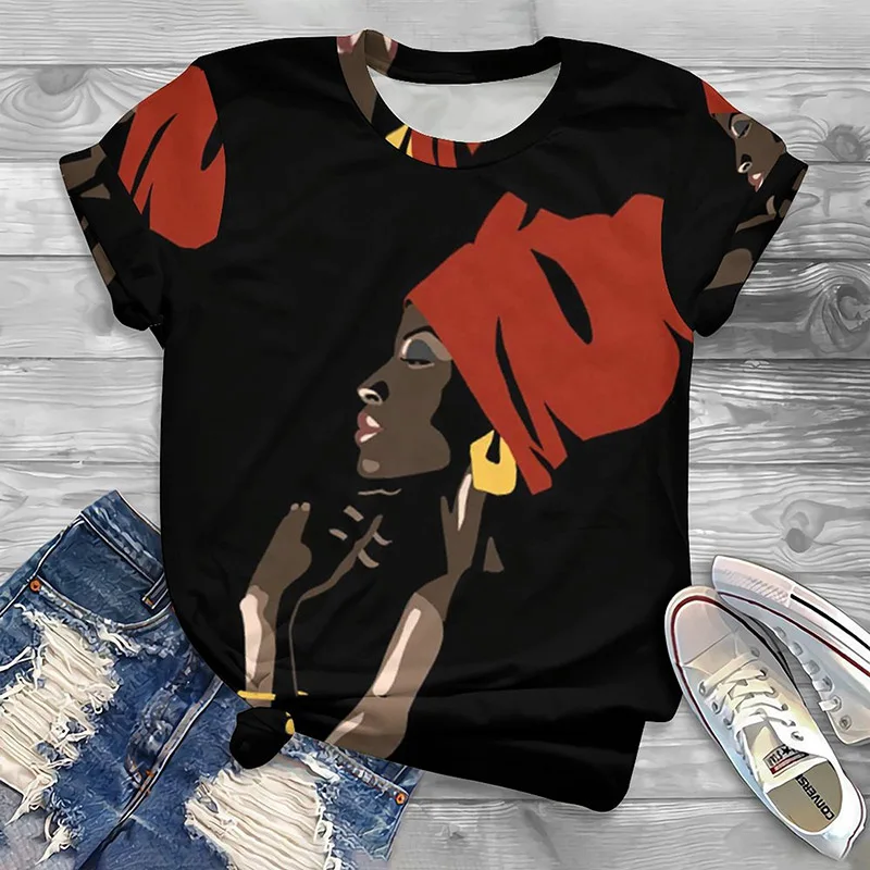 T-shirt à manches courtes pour femme, fille noire africaine, t-shirts College en 3D, Streetwear, mode Harajuku, respzed Y2k, été