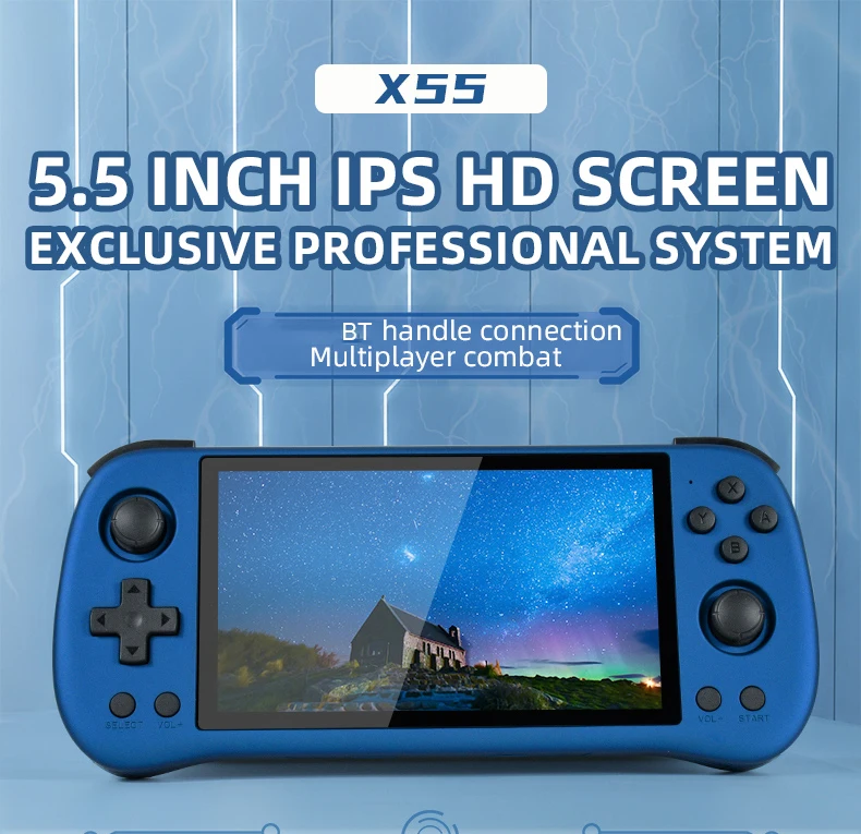 

X55 Handheld Game Console 5.5 Inch 1280*720 IPS Screen RK3566 Handheld Game Player Consola HD Support TV