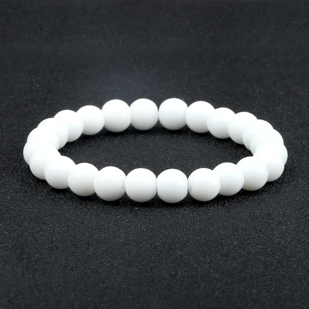 Natural Stone Bracelet Men 6/8/10mm White Black Dull Polish Matte Onyx Agates Shiny Round Beads Yoga Jewelry Bracelets for Women