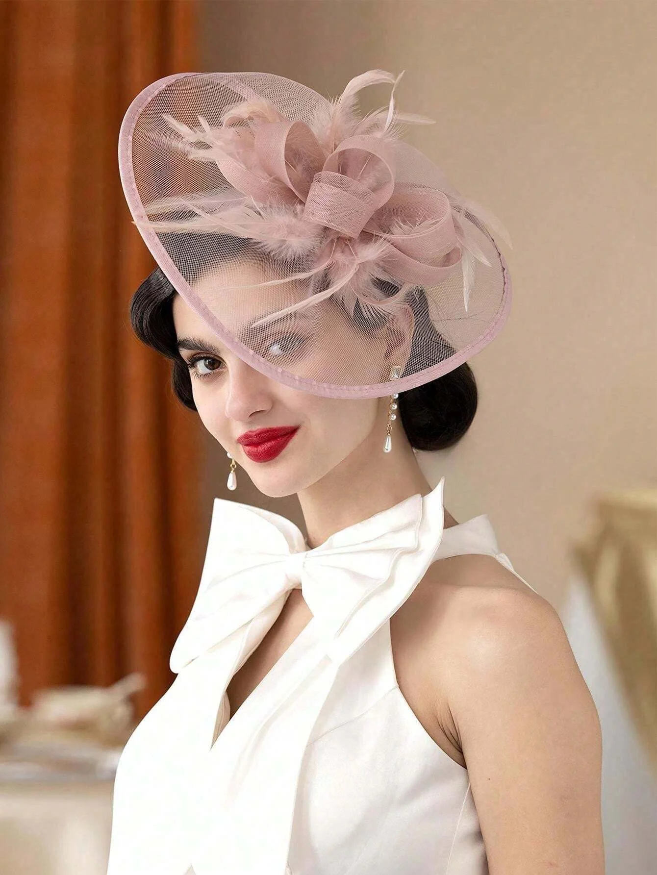 1Pc Fascinators Hats For Women Fancy Tea Party Hats 2024 Elegant 1950s Kentucky Derby Hats Hair Clip For Bride Wedding Party