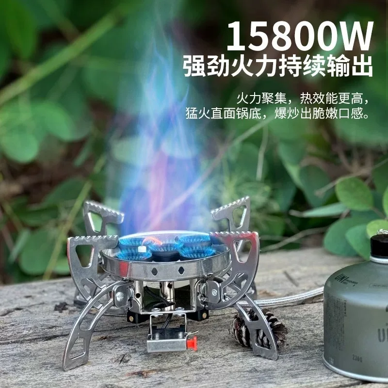Portable 5-Burner Stainless Steel Camping Stove 15800W Windproof Foldable Stove for Hiking Picnic BBQ Outdoor Cooking
