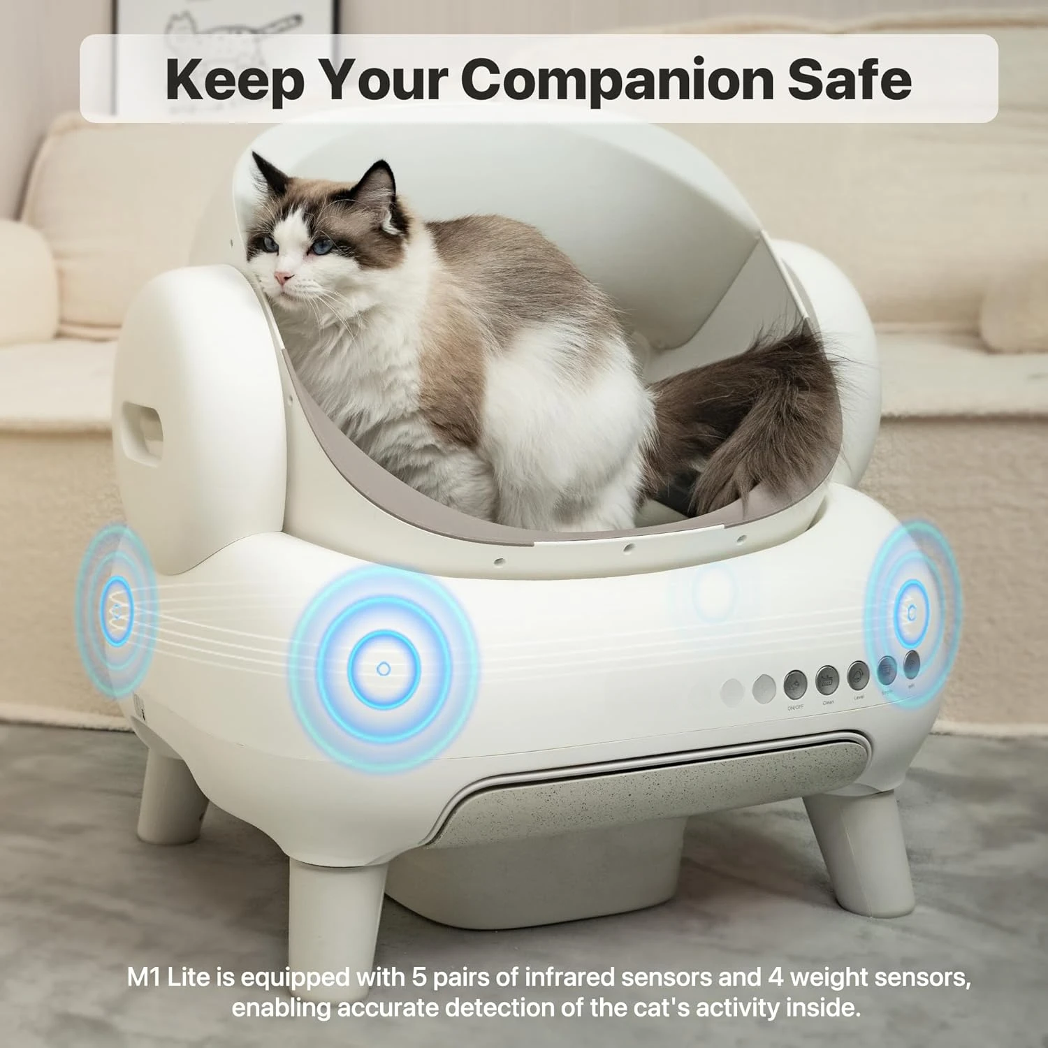 M1 Lite Open-Top Self Cleaning Cat Litter Box, Automatic Cat Litter Box with APP Control, Safety Protection, 1 Roll Waste Bag