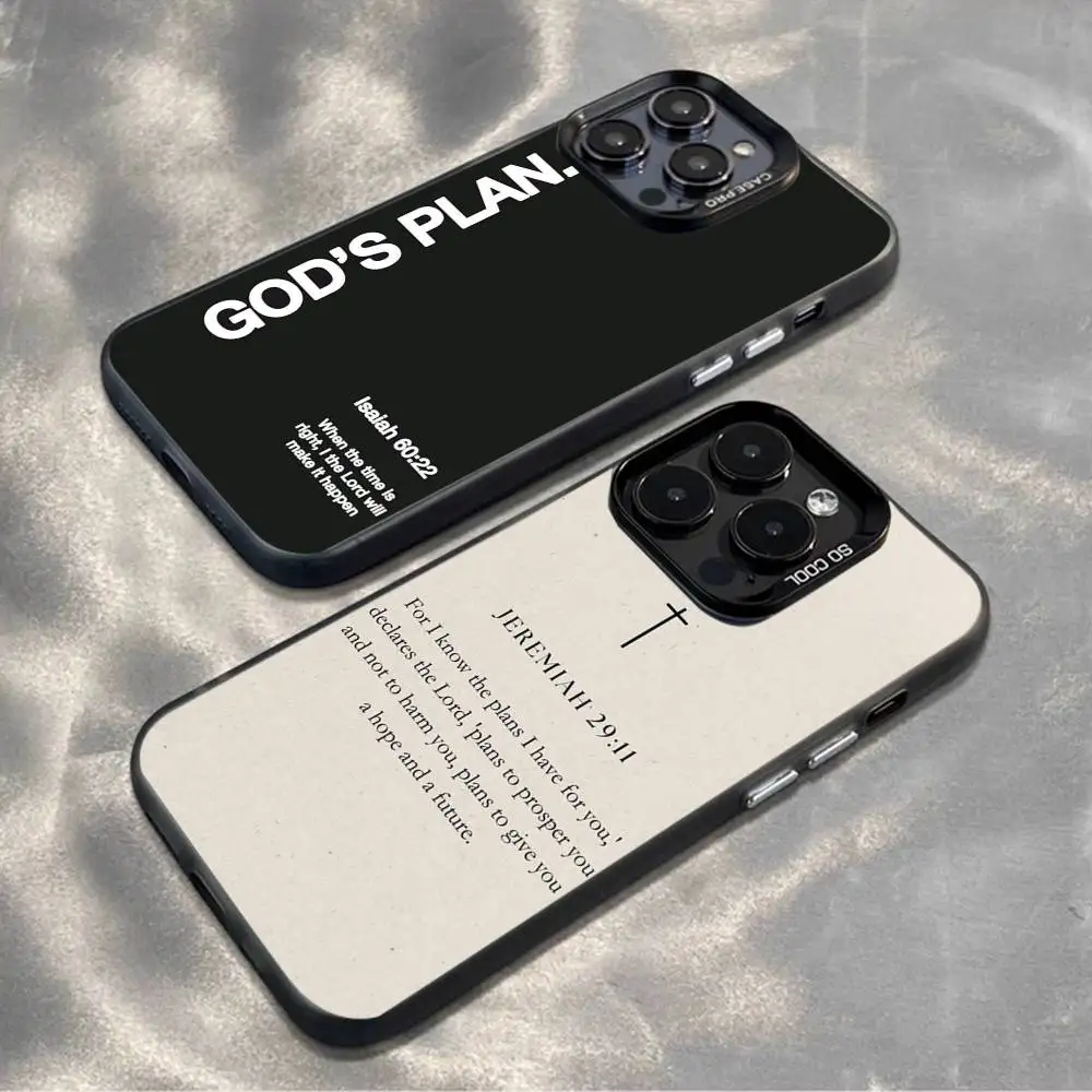 Funda de teléfono Gods Plan Jesus Bible Verse para iPhone 16,15,14,13,12,11, Mini,Pro,MAX,plus, funda negra mate a prueba de golpes