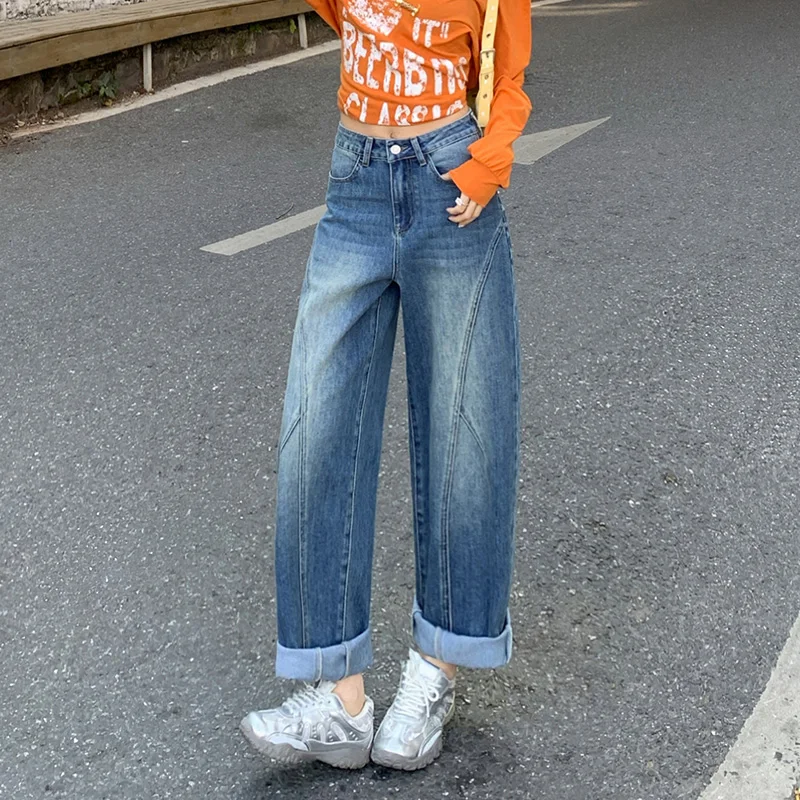 Y2k Jeans Womens Pants Spring New Arrival High Waist Loose Fit Stretch Denim Petite Cropped Trousers