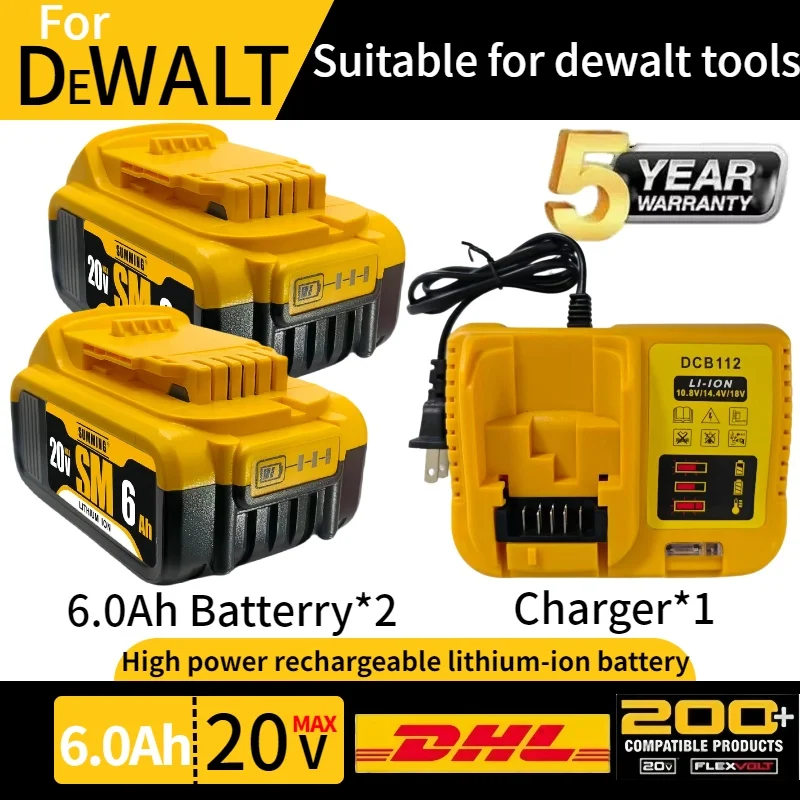 

100% Original 20V MAX for DEWALT Batteries20V Battery Premium6.0Ah Lithium Ion Power Tool Battery DCB206 DCB205 DCB204