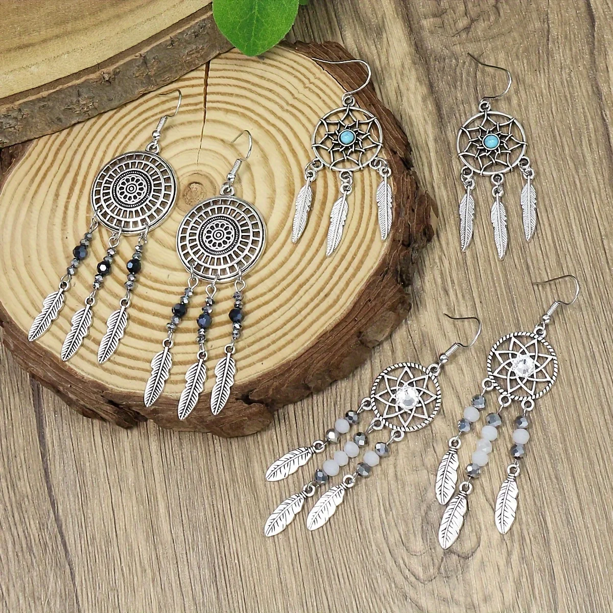 Vintage Style Earrings Set Antique Silver Color Round Tassel Ear Jewelry Rhinestone Inlay For Women To Wear In Daily Clothing