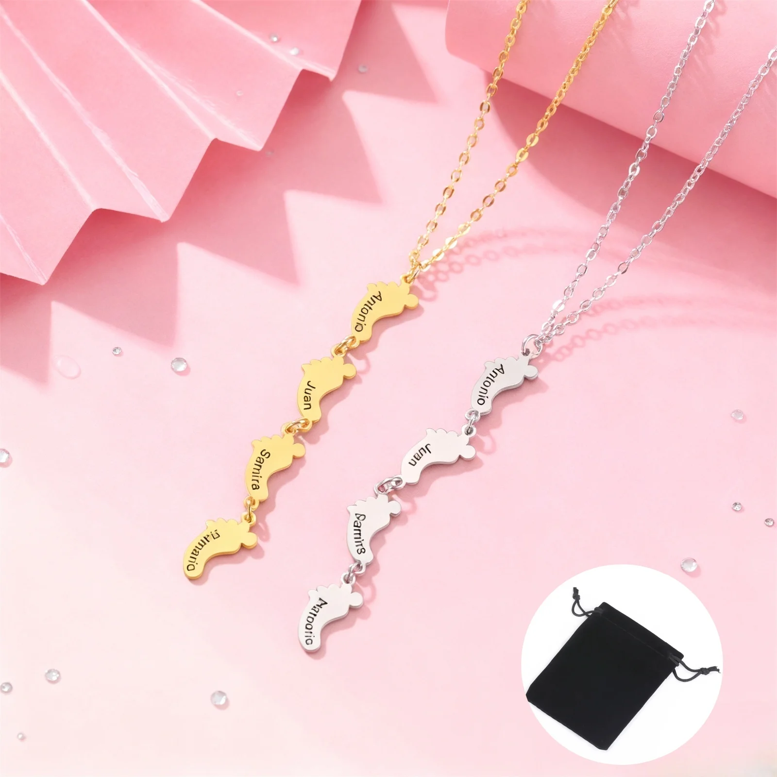Customized Name Text Date Foot Necklace Stainless Steel Fashion Carving Name Clavicle Chain Family Jewelry Mother's Day Gift