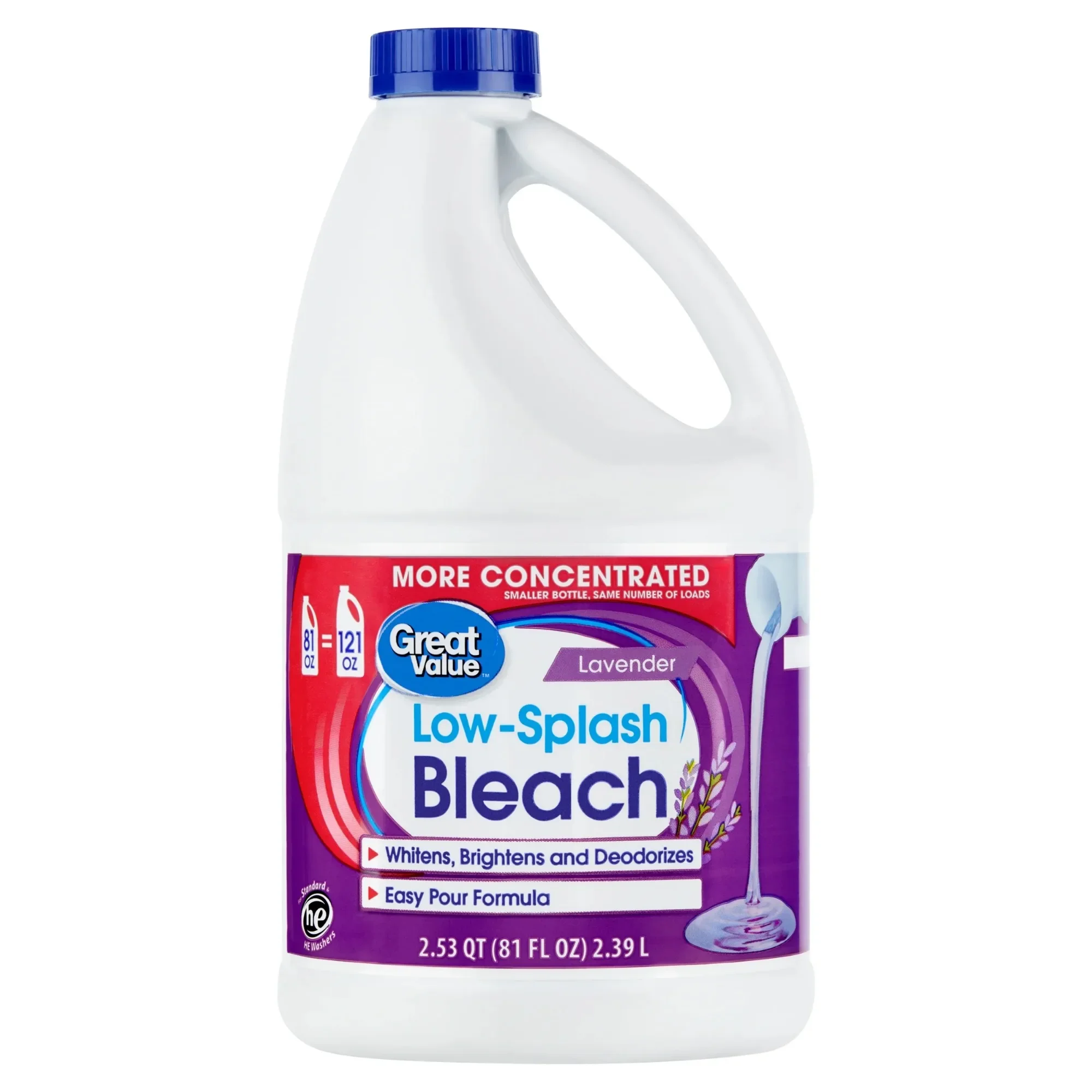 Paquete de 3 fragancias de lavanda blanqueadoras de bajo salpicaduras, 81 fl oz cada una, fórmula reducida contra salpicaduras para un uso seguro, blanqueamiento y refuerzo de aroma fresco