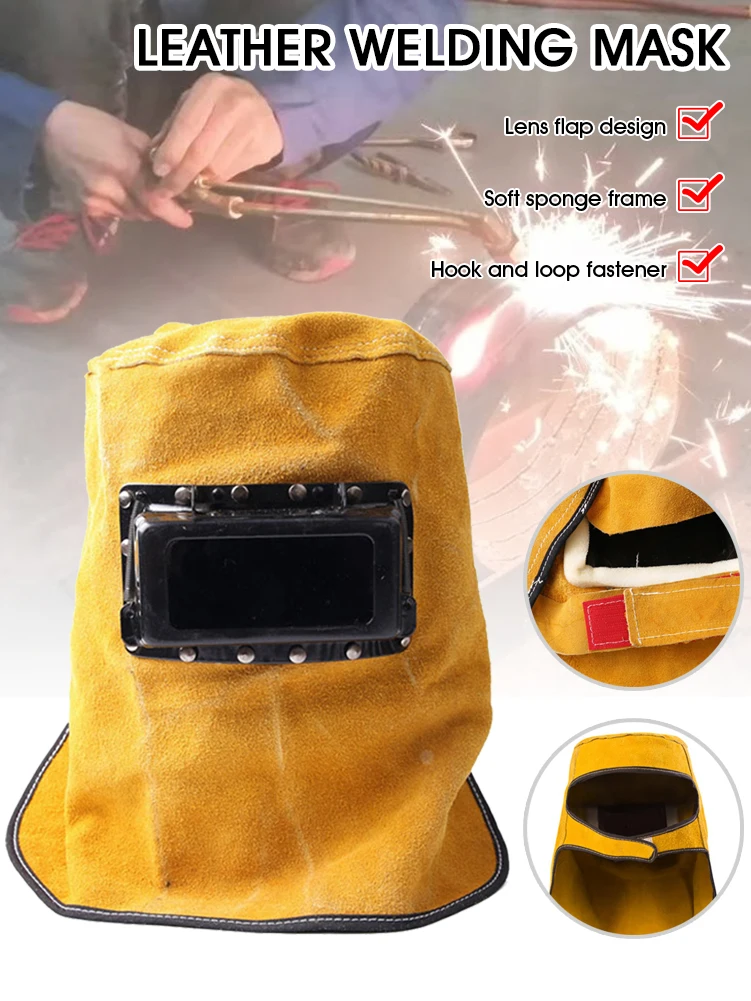 Nueva máscara de soldadura, capucha de soldador, casco de cuero resistente al calor con filtro, lente, protección facial para el cuello, accesorios