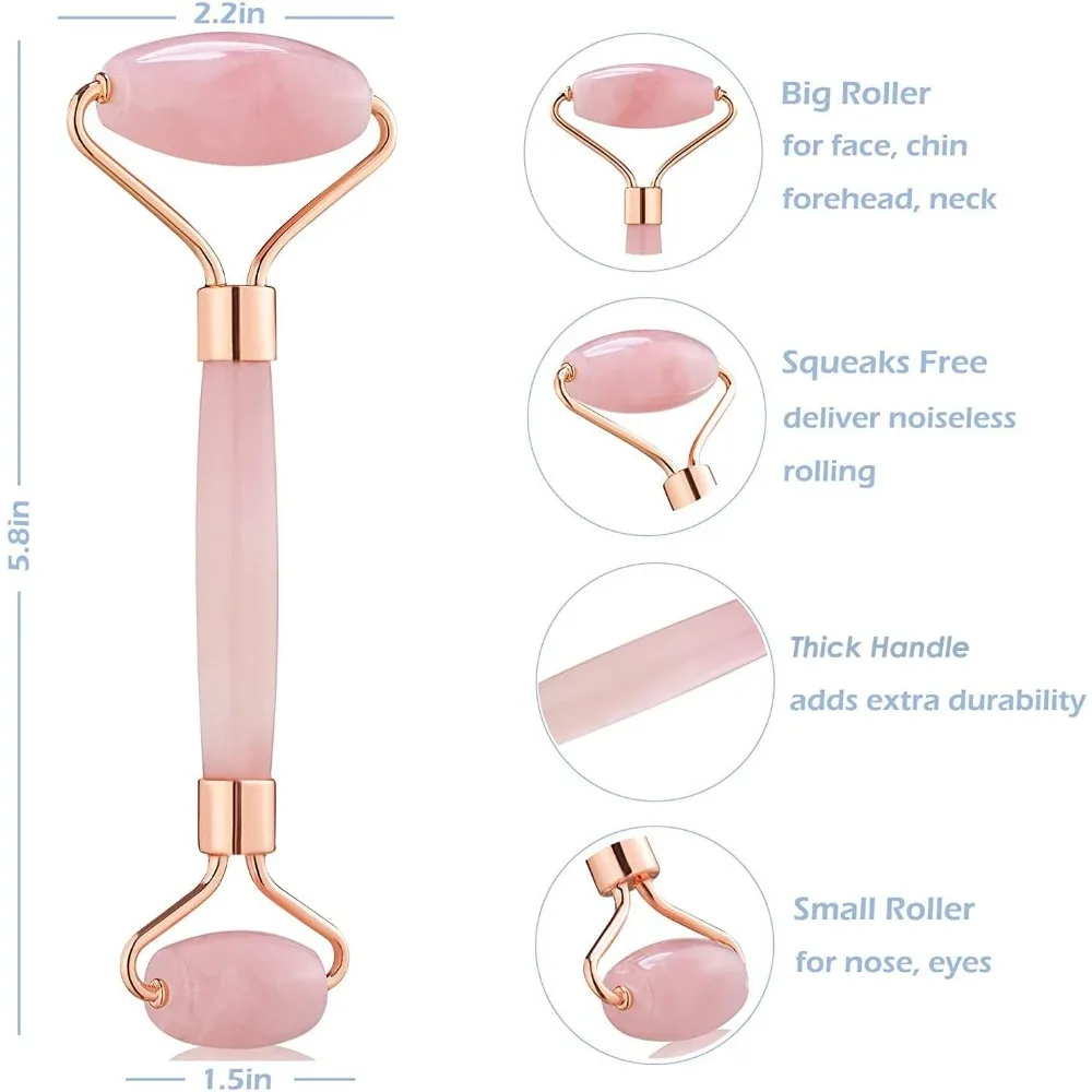 フェイス用ジェイドローラー - ローズクォーツフェイスローラー スキンケア - ストーンフェイシャルローラー、ストレス解消、しわ、目の下のむくみ解消