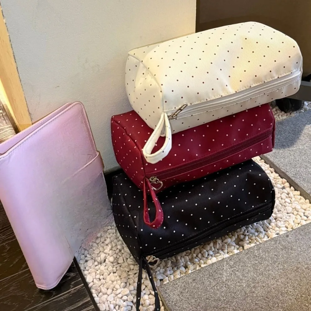 Ins Style Polka Dot Makeup Hand Bag Multifunctional Storage Bag Portable Travel Handheld Cosmetic Organizer Pouch
