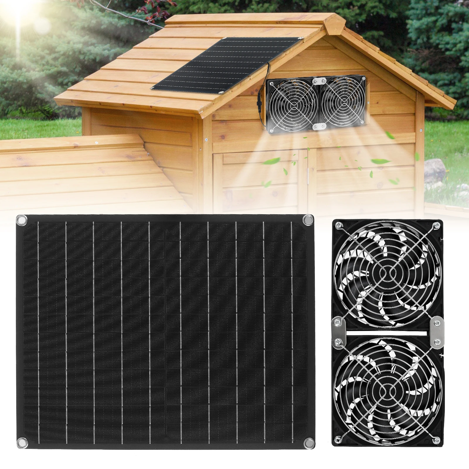 

Вентилятор на солнечной батарее 25 Вт, 12 В, уличный вентилятор с 2 водонепроницаемыми вентиляторами IPX7, набор охлаждающих вентиляторов для курятника для домашних животных