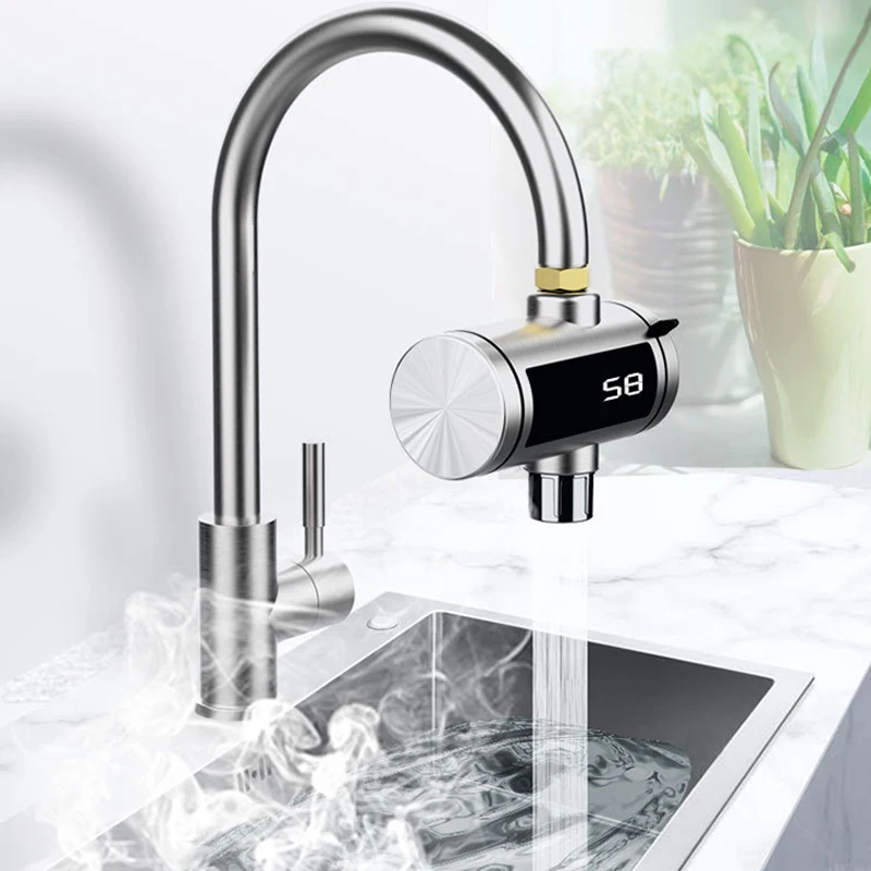 주방 스테인리스 스틸 전기 온수 수도꼭지, 순간 온수 난방 수도꼭지 온수기 냉수