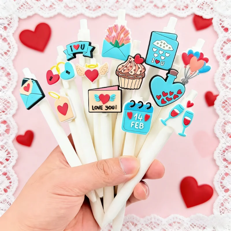 

9/16pcs light blue heart-shaped envelope ballpoint pens, a sweet and romantic gift for couples