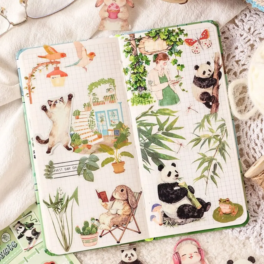 30pcs Pet Themed Stickers PET Material Collage Design Animal Landscape Stickers Handmade Album Self-Adhesive DIY Craft Stickers