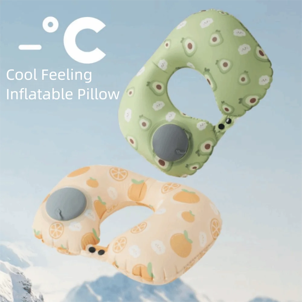 

Inflatable U-Shape Neck Pillow Cooling Portable Press To Inflate Pillow Save Space Compact Neck Guard Pillow Travel Supplies