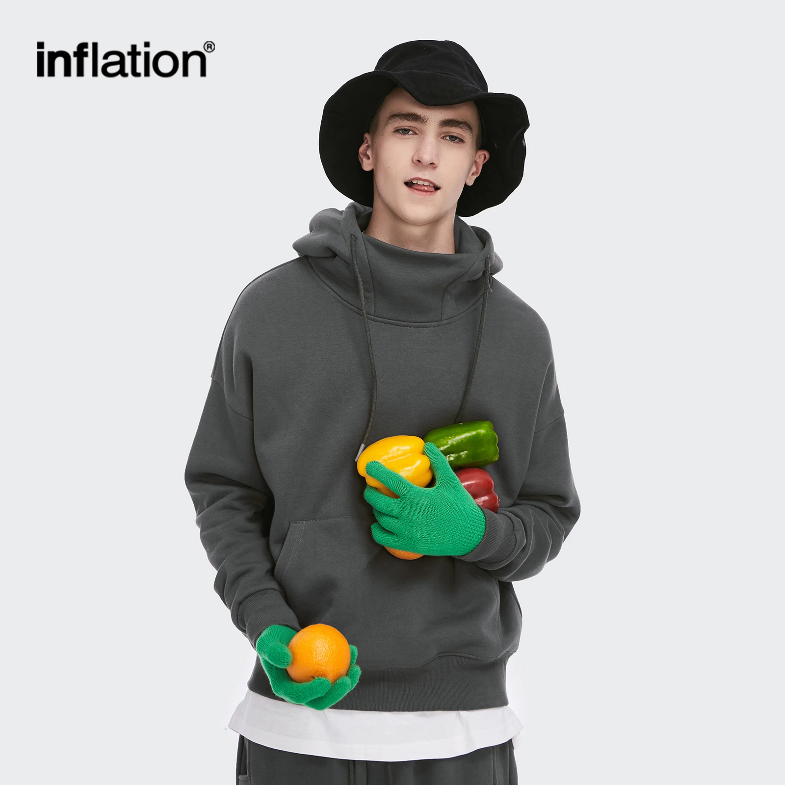 INFLATION Men Thick Fleece Tracksuit Winter Warm Hoodie and Sweatpant Set Unisex High Collar Oversized Jogging Suit