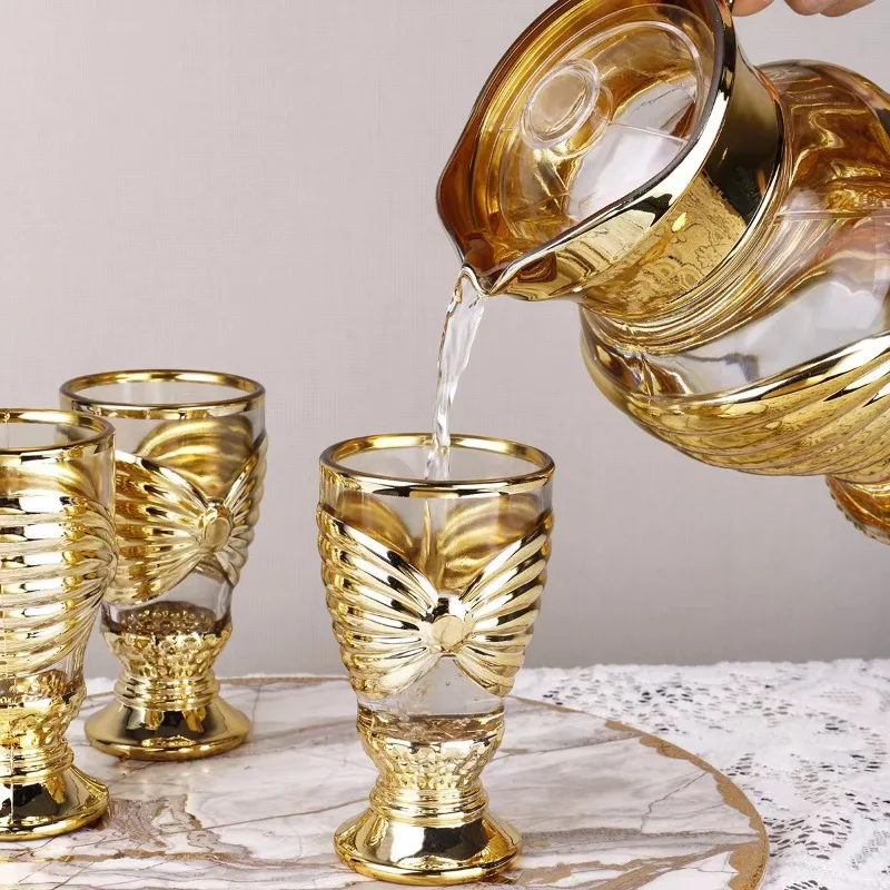 

Glass Gold-Plated Cold Water Pitcher Home Decor Ornament Water Set Gift Set