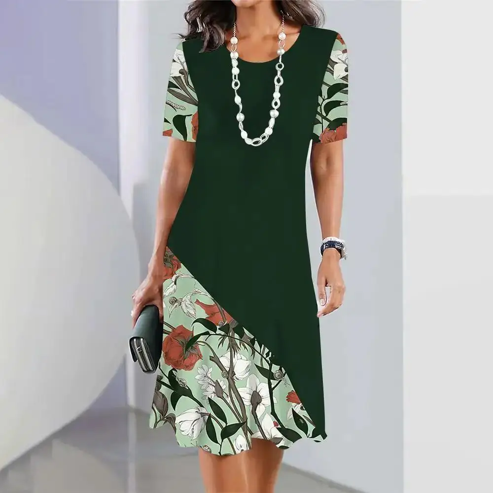 Camiseta Or Sve para mujer Dr Casual cintura media falda acampanada tela de poliéster redonda Ne Basic Sle temporada de primavera