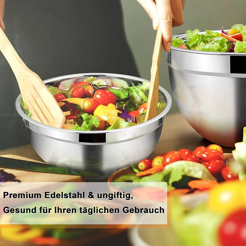 5 Pcs Mixing Bowl,Stainless Steel Salad Bowl with Airtight Lid&Non-Slip Base,Serving Bowl for Kitchen Cooking Baking,Etc