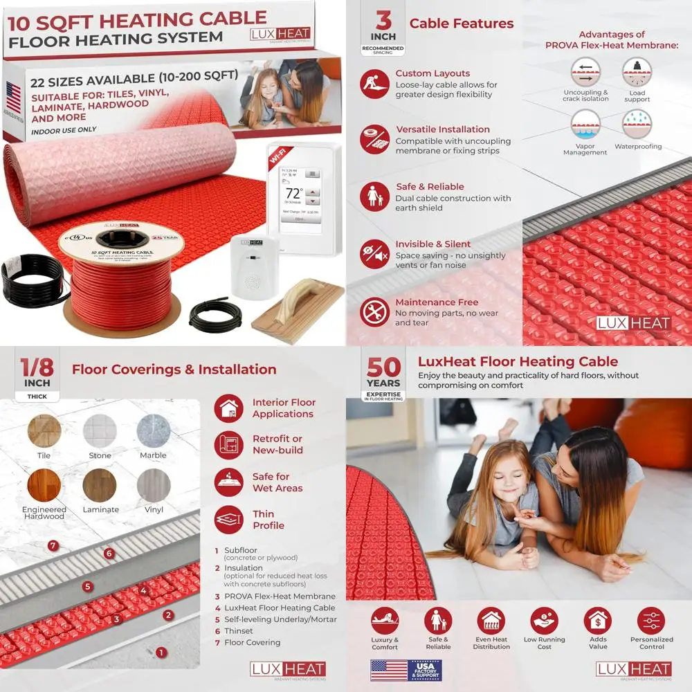 Electric Radiant Floor Heating System 10 Square Feet - 120V with WiFi Programmable Thermostat and Ground Fault Circuit Interrupt