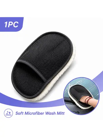 1PC Car Wash Mitt Microfiber Cleaning Glove Scratch Free Soft Plush Auto Detailing Mitt for Exterior Interior Washing Care