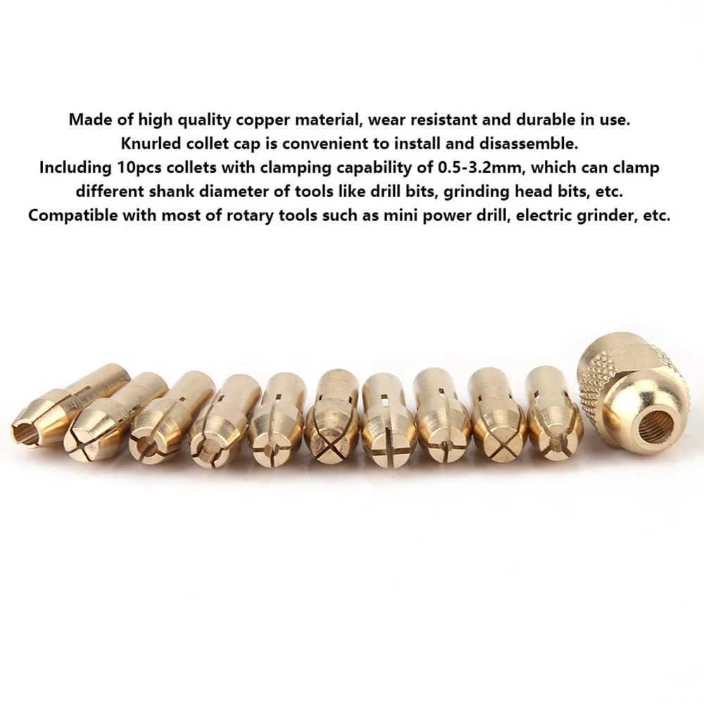 22 PCS Rotary Tool Brass Collet Set Quick Change 0.5-3.2mm Drill Chuck Set 4.3mm Shank Collet Bit Set For Dremel