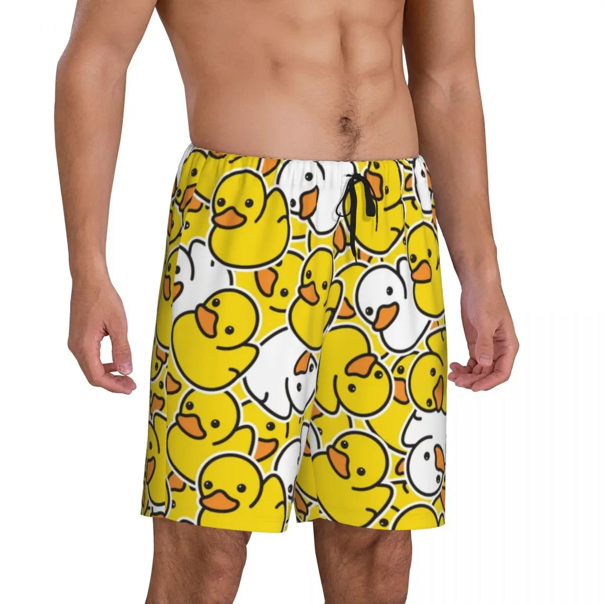 Custom Yellow Cartoon Animal Rubber Duck Pajama Shorts Men's Sleepwear Lounge Bottom Stretch Sleep Short Pjs with Pockets