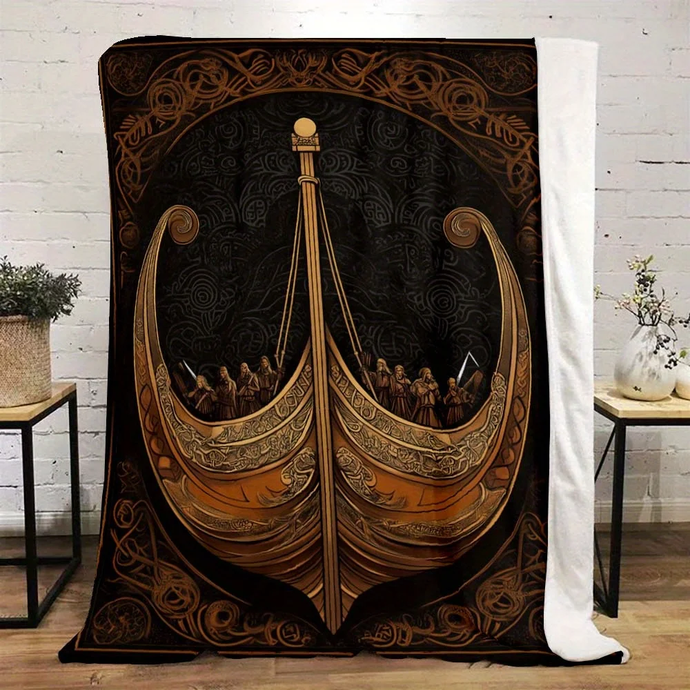 Ornate Gold Ship Blanket Throw Sofa Couch Steampunk Gothic Art Fantasy Throw Microfiber Decorative Winter Home Decor Gift Luxury