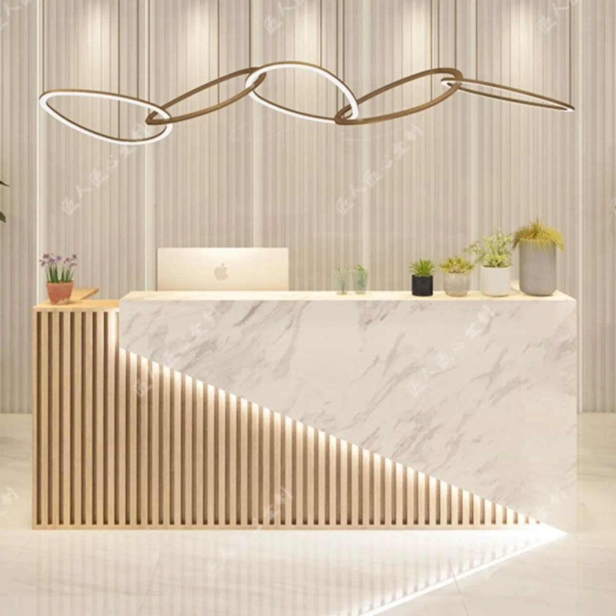 Solid Wood Minimalist Reception Desk For Company Office Cash Register Desk Marble/Slate Barber/Hair Salon Counter Shop Design