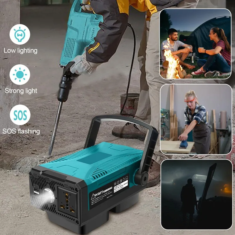 

Portable Power Inverter with LED Light Compatible with For Makita 18V Batteries Outdoor Camping Power Station Power Transformer
